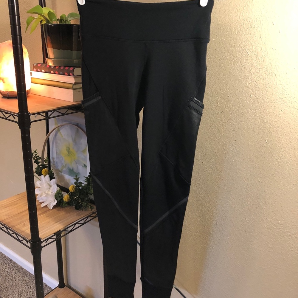Athleta Urban Faux Leather Fleece Lined Tights